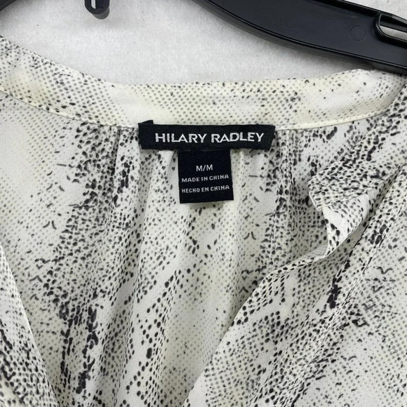 Hilary Radley Dress Womens Sz M White Snakeskin Print Button-Up Drawstring Waist - Picture 9 of 10